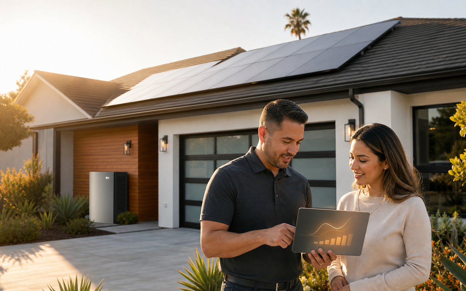 Casa en California con paneles solares y batería residencial para reducir el costo de energía